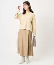 F1HBD51170 MK MICHEL KLEIN(小さいサイズ)(メゾン ドゥ サンク) 【小さいサイズ】部分プリーツデザイン スウェードライクスカート/洗える ベージュ