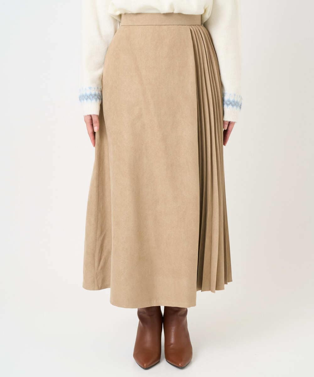 F1HBD51170 MK MICHEL KLEIN(小さいサイズ)(メゾン ドゥ サンク) 【小さいサイズ】部分プリーツデザイン スウェードライクスカート/洗える ベージュ
