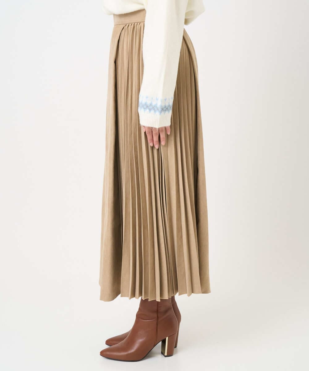 F1HBD51170 MK MICHEL KLEIN(小さいサイズ)(メゾン ドゥ サンク) 【小さいサイズ】部分プリーツデザイン スウェードライクスカート/洗える ベージュ