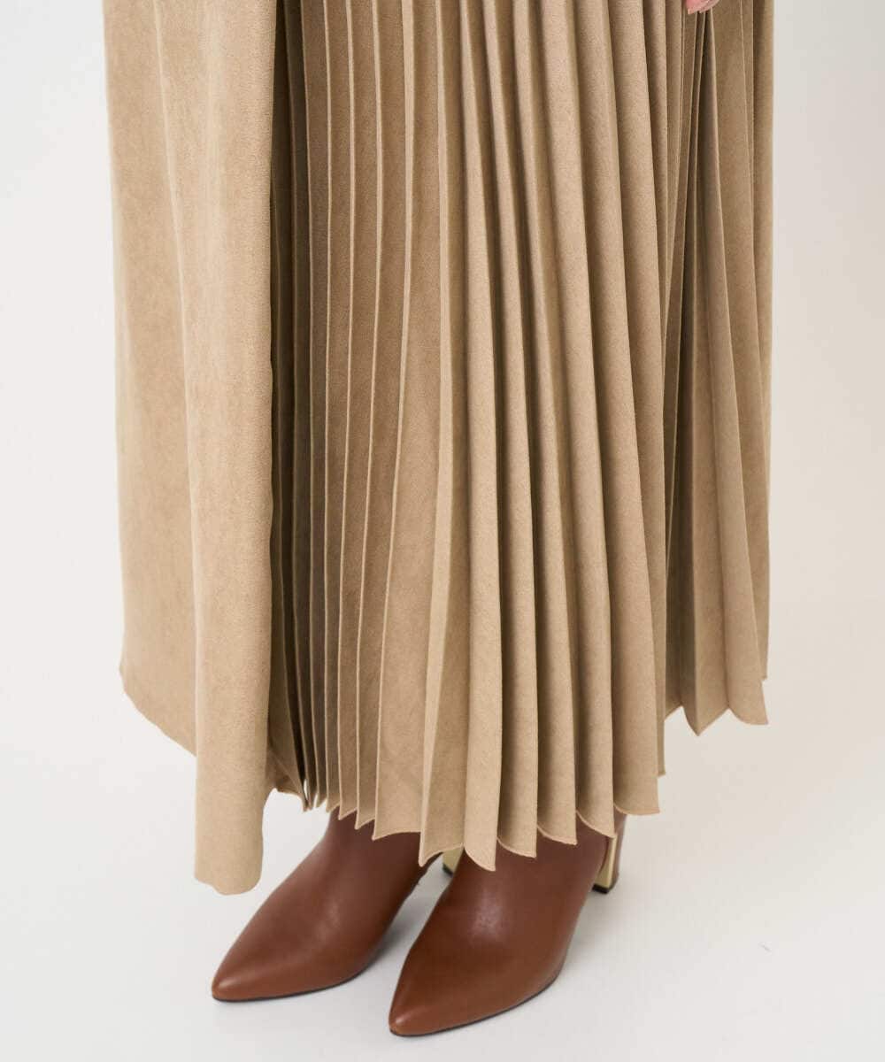 F1HBD51170 MK MICHEL KLEIN(小さいサイズ)(メゾン ドゥ サンク) 【小さいサイズ】部分プリーツデザイン スウェードライクスカート/洗える ベージュ