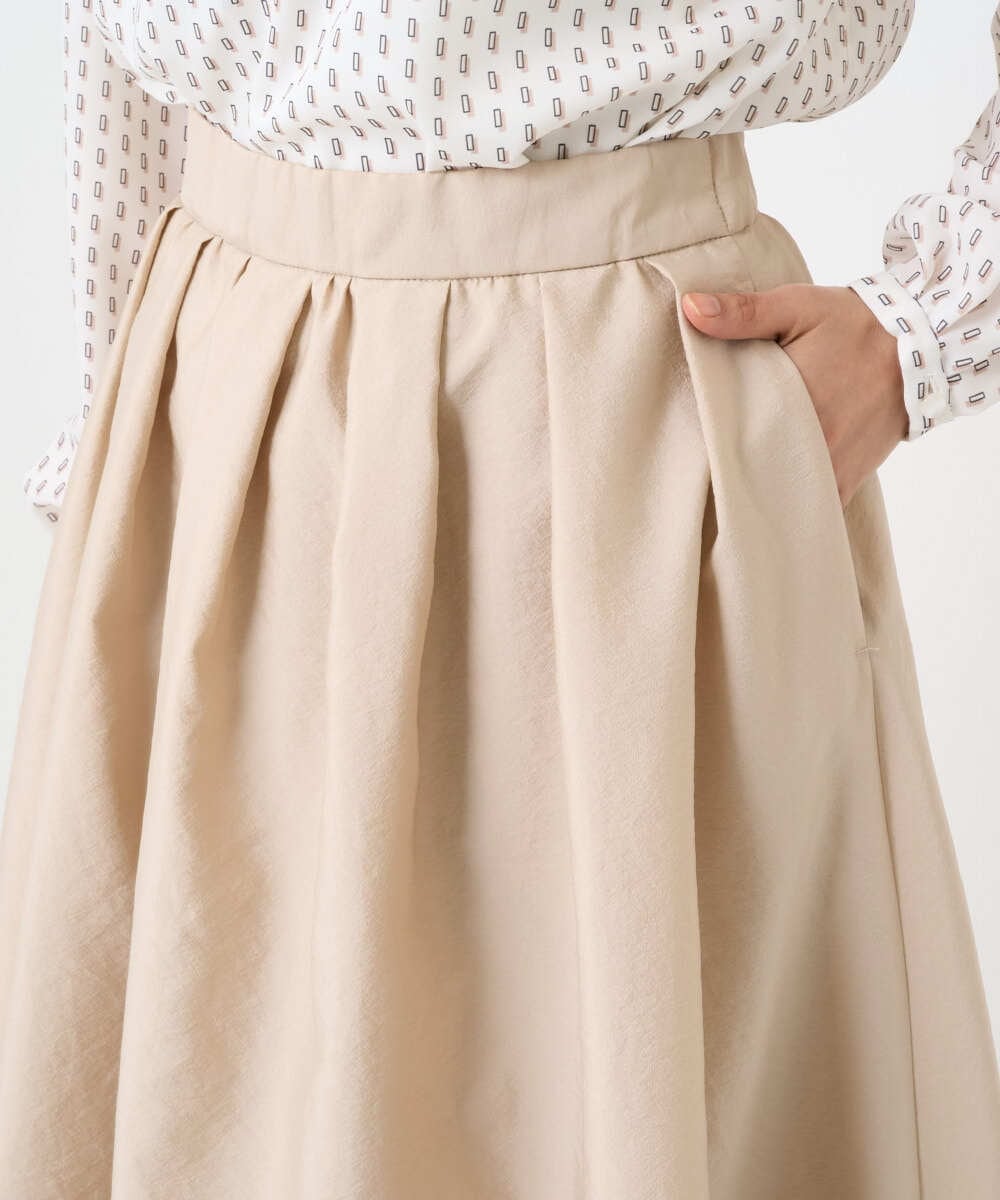 F1HBD57170 MK MICHEL KLEIN(小さいサイズ)(メゾン ドゥ サンク) 【小さいサイズ】ヴィンテージ加工タックギャザースカート/洗える ベージュ