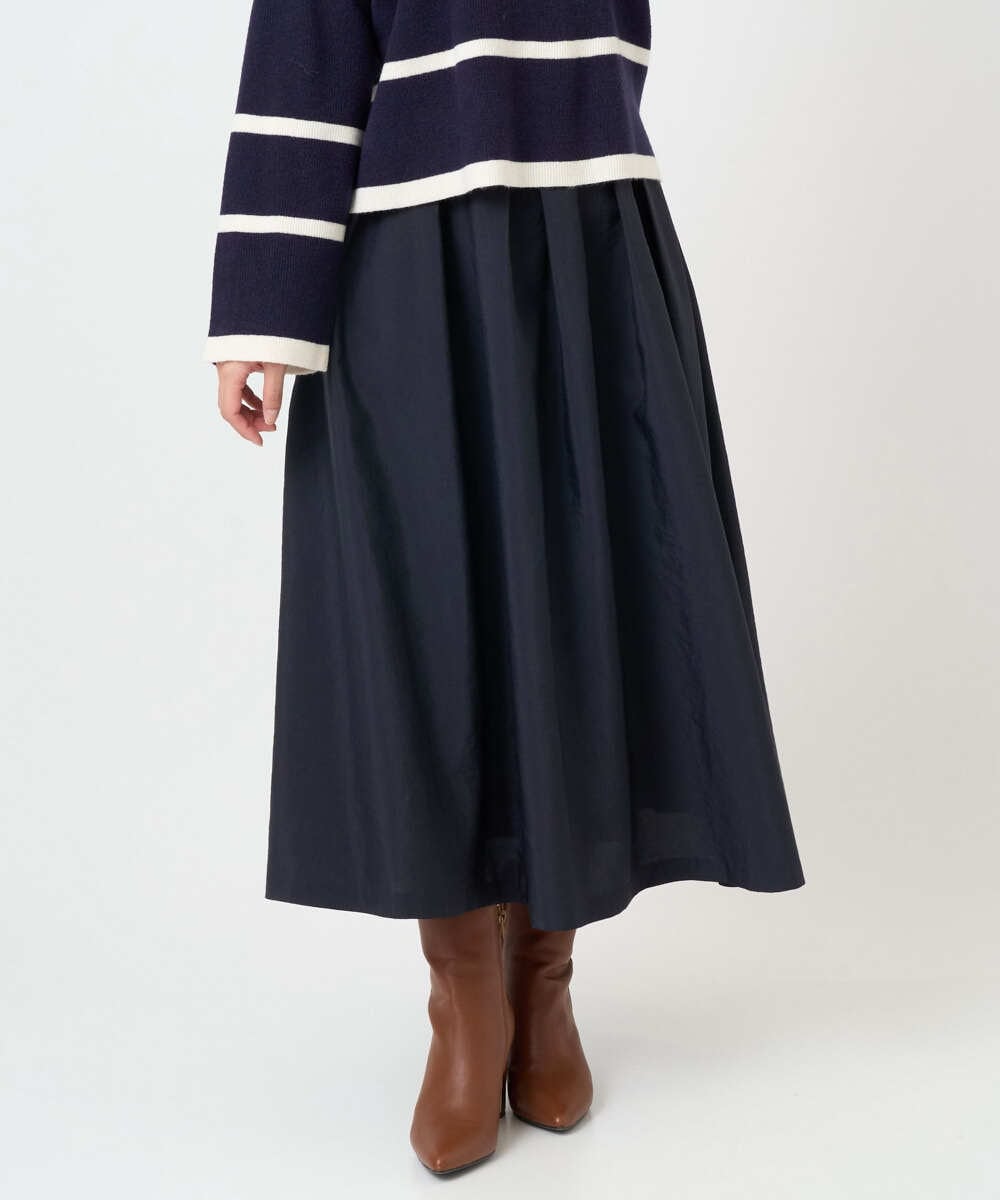 F1HBD57170 MK MICHEL KLEIN(小さいサイズ)(メゾン ドゥ サンク) 【小さいサイズ】ヴィンテージ加工タックギャザースカート/洗える ベージュ