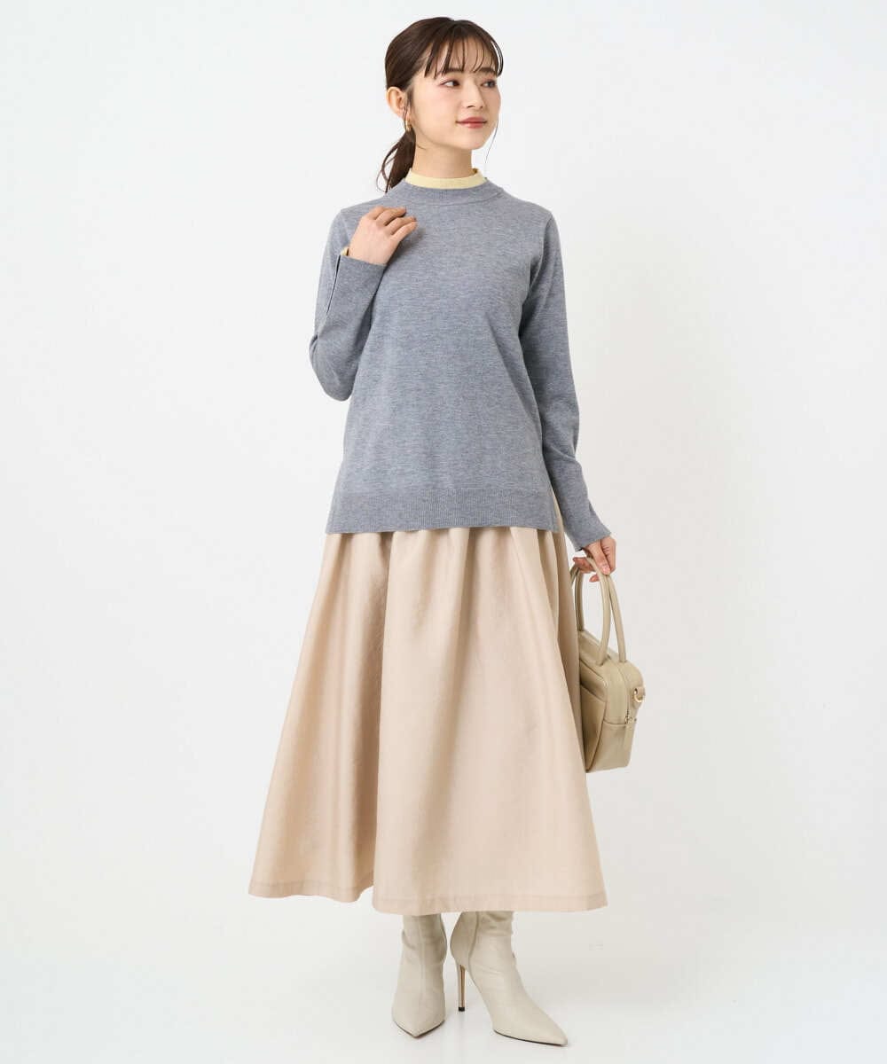 F1HBD57170 MK MICHEL KLEIN(小さいサイズ)(メゾン ドゥ サンク) 【小さいサイズ】ヴィンテージ加工タックギャザースカート/洗える ベージュ