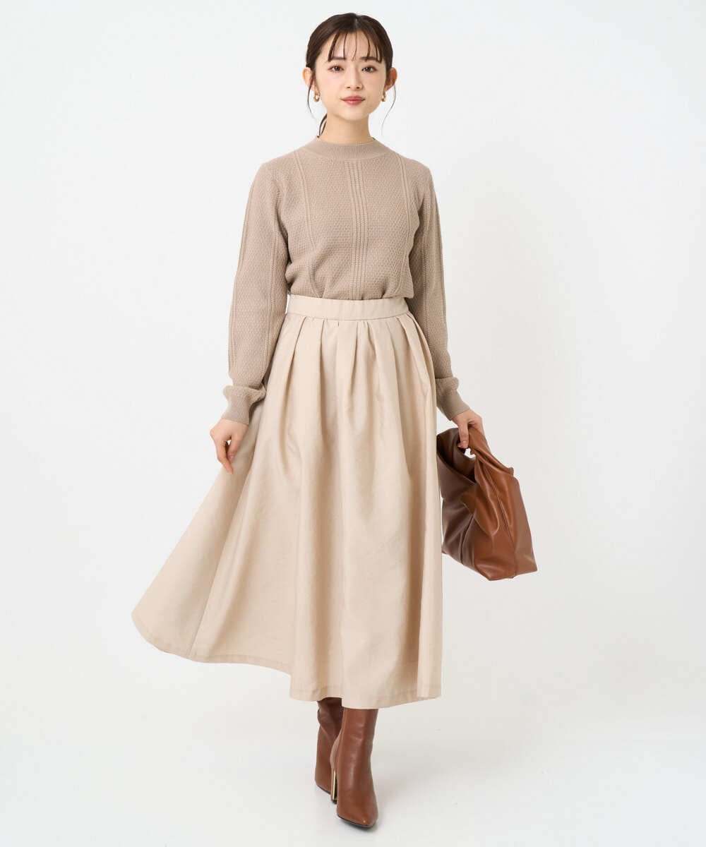 F1HBD57170 MK MICHEL KLEIN(小さいサイズ)(メゾン ドゥ サンク) 【小さいサイズ】ヴィンテージ加工タックギャザースカート/洗える ベージュ
