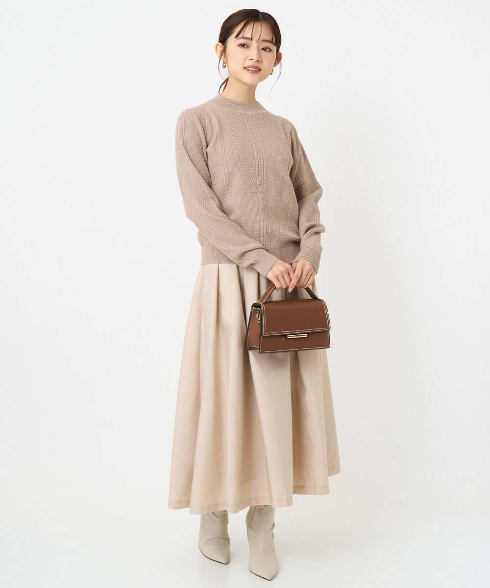 F1HBD57170 MK MICHEL KLEIN(小さいサイズ)(メゾン ドゥ サンク) 【小さいサイズ】ヴィンテージ加工タックギャザースカート/洗える ベージュ