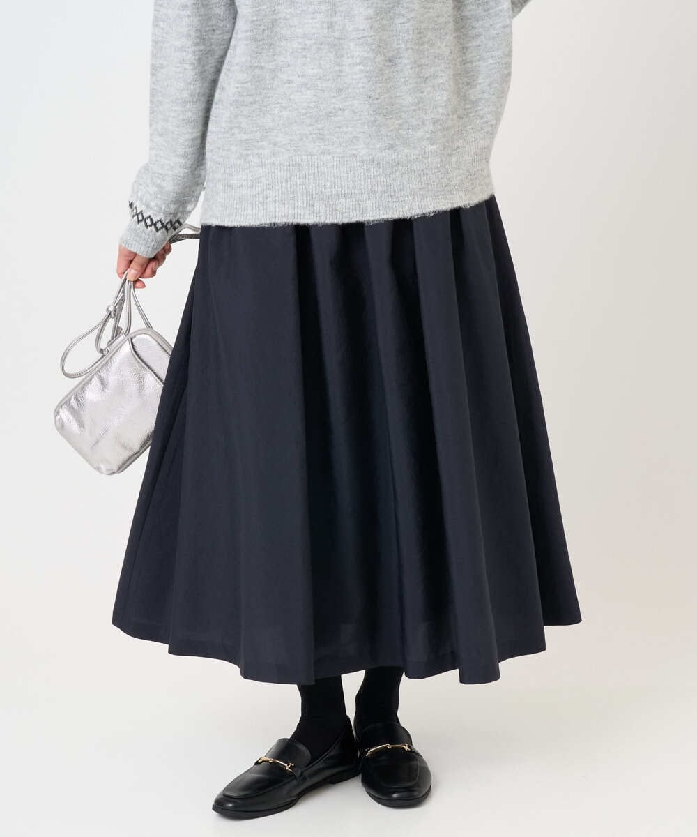 F1HBD57170 MK MICHEL KLEIN(小さいサイズ)(メゾン ドゥ サンク) 【小さいサイズ】ヴィンテージ加工タックギャザースカート/洗える ベージュ