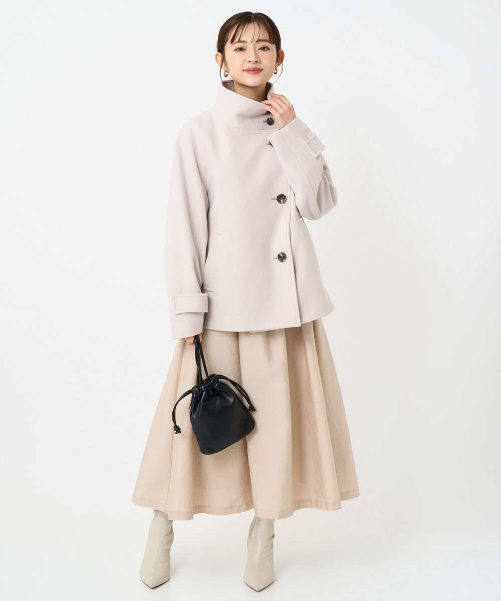 F1HBD57170 MK MICHEL KLEIN(小さいサイズ)(メゾン ドゥ サンク) 【小さいサイズ】ヴィンテージ加工タックギャザースカート/洗える ベージュ