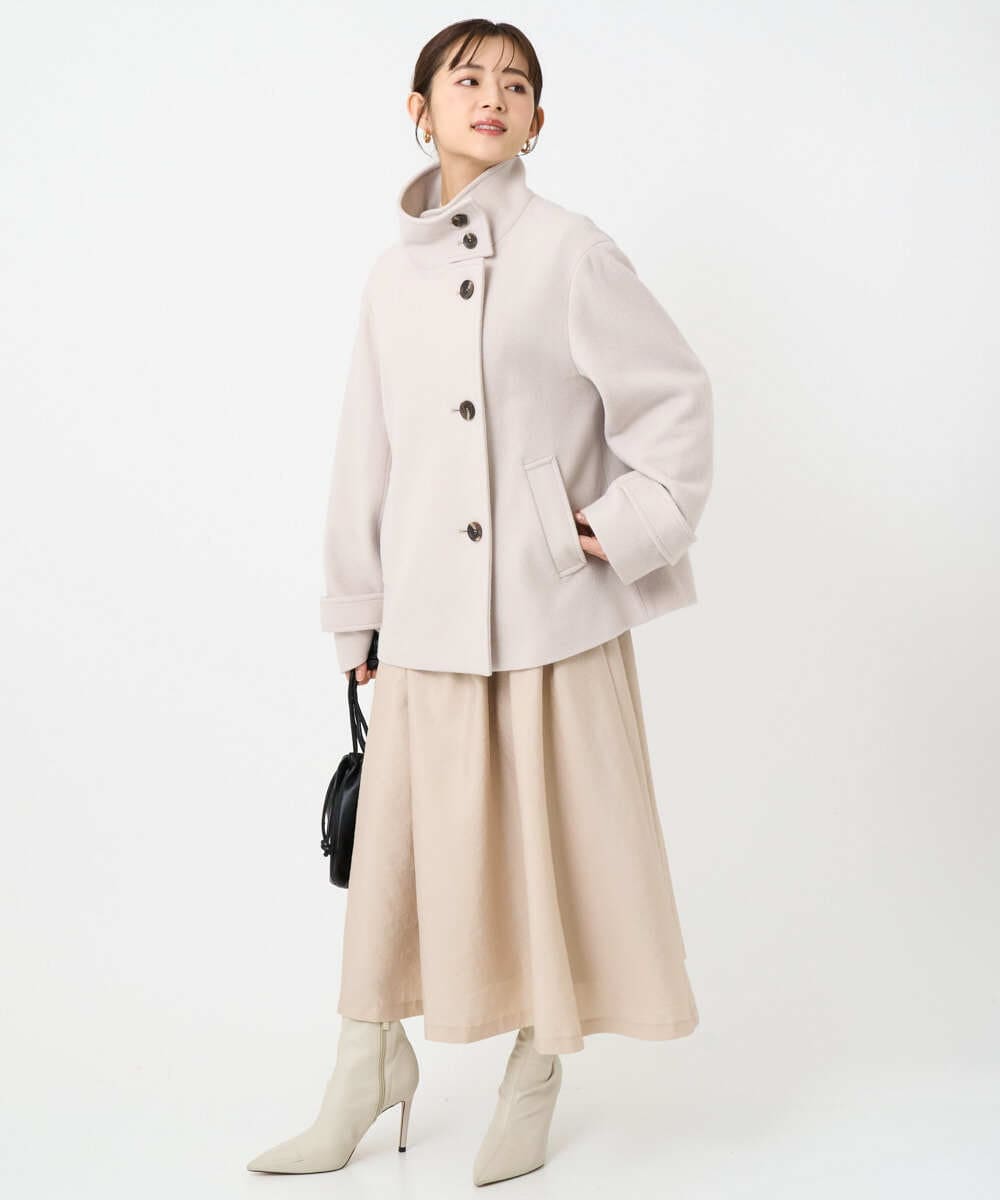 F1HBD57170 MK MICHEL KLEIN(小さいサイズ)(メゾン ドゥ サンク) 【小さいサイズ】ヴィンテージ加工タックギャザースカート/洗える ベージュ