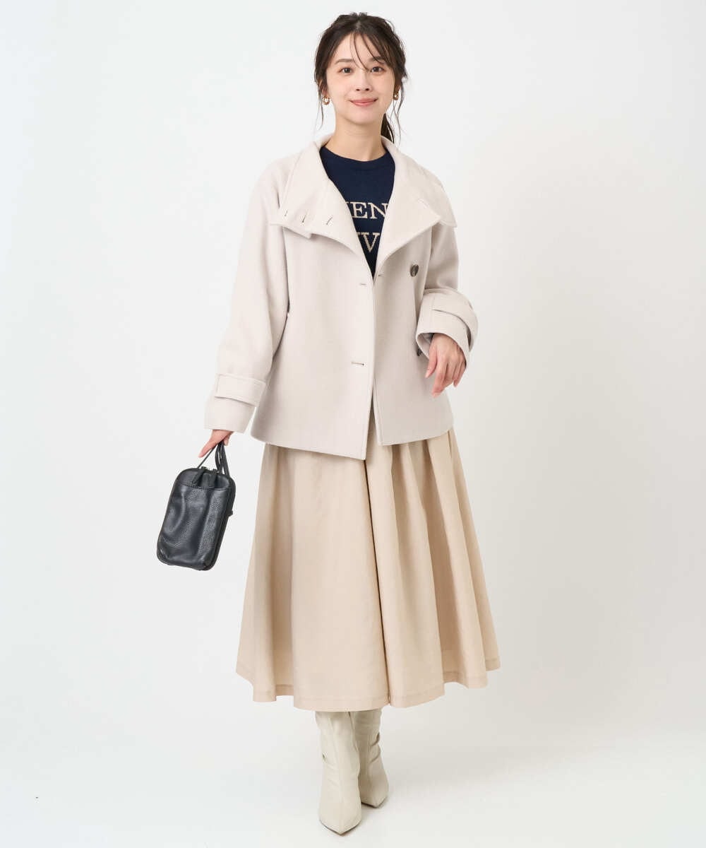 F1HBD57170 MK MICHEL KLEIN(小さいサイズ)(メゾン ドゥ サンク) 【小さいサイズ】ヴィンテージ加工タックギャザースカート/洗える ベージュ