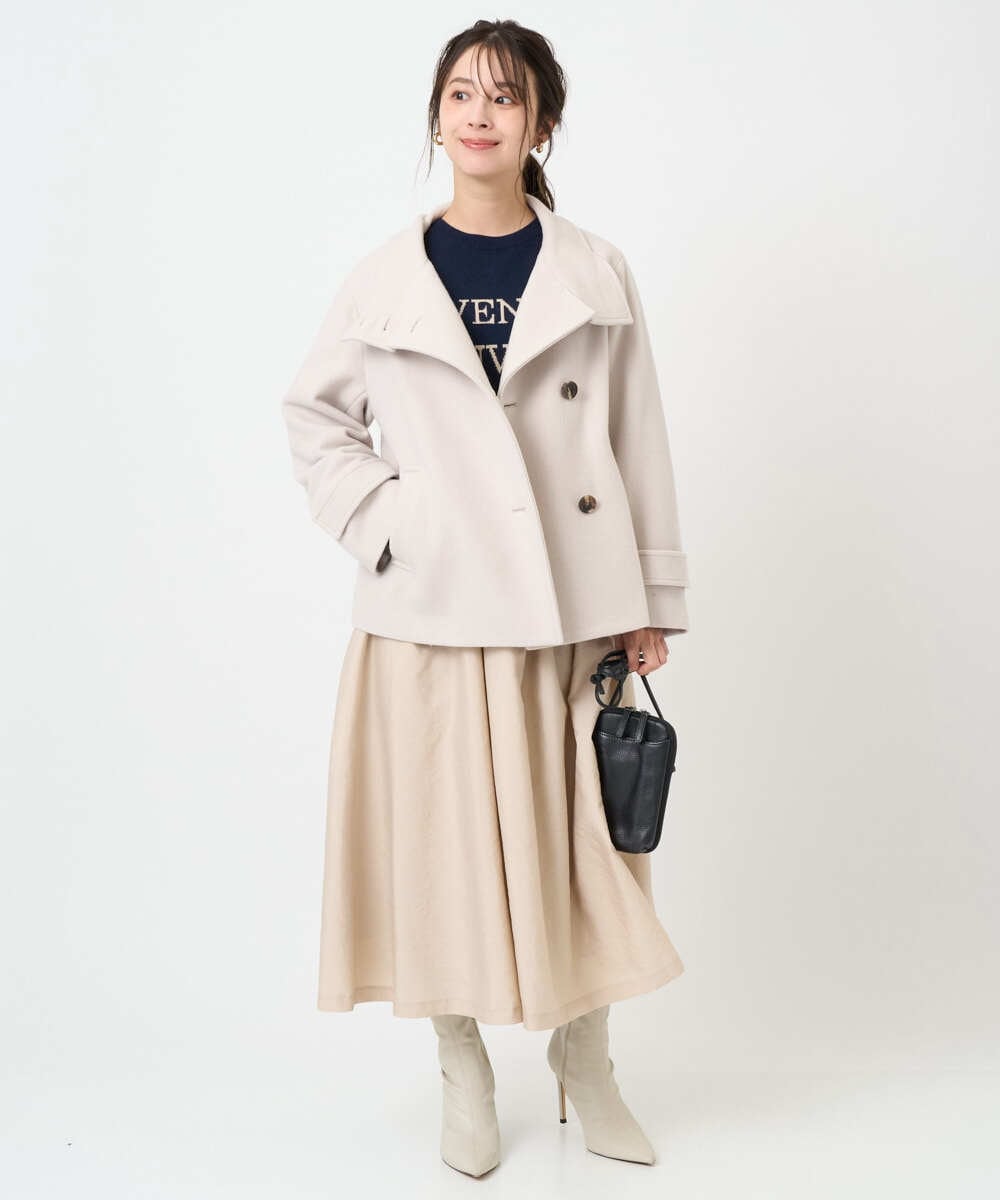 F1HBD57170 MK MICHEL KLEIN(小さいサイズ)(メゾン ドゥ サンク) 【小さいサイズ】ヴィンテージ加工タックギャザースカート/洗える ベージュ