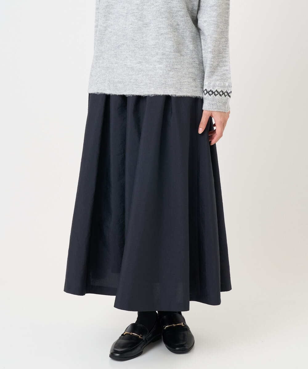 F1HBD57170 MK MICHEL KLEIN(小さいサイズ)(メゾン ドゥ サンク) 【小さいサイズ】ヴィンテージ加工タックギャザースカート/洗える ベージュ