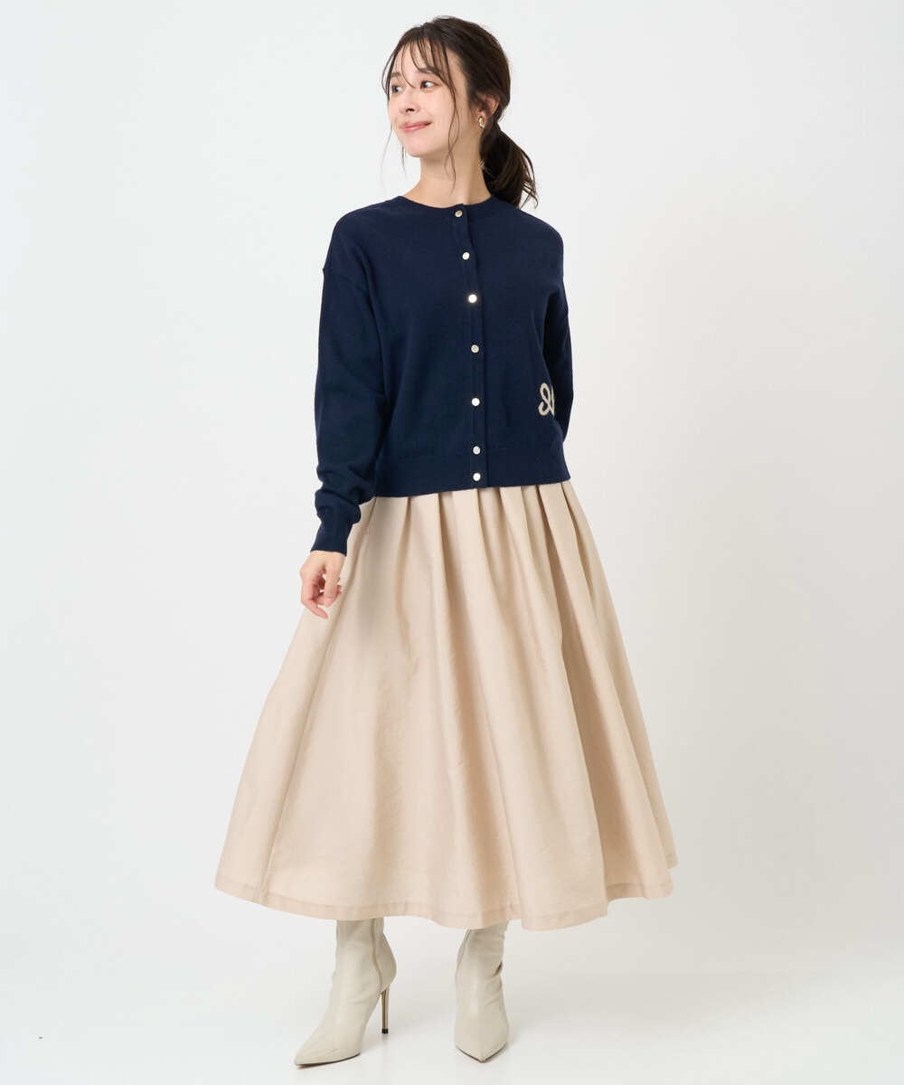 F1HBD57170 MK MICHEL KLEIN(小さいサイズ)(メゾン ドゥ サンク) 【小さいサイズ】ヴィンテージ加工タックギャザースカート/洗える ベージュ