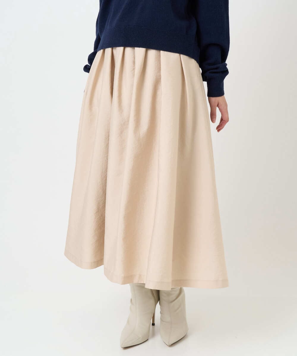 F1HBD57170 MK MICHEL KLEIN(小さいサイズ)(メゾン ドゥ サンク) 【小さいサイズ】ヴィンテージ加工タックギャザースカート/洗える ベージュ