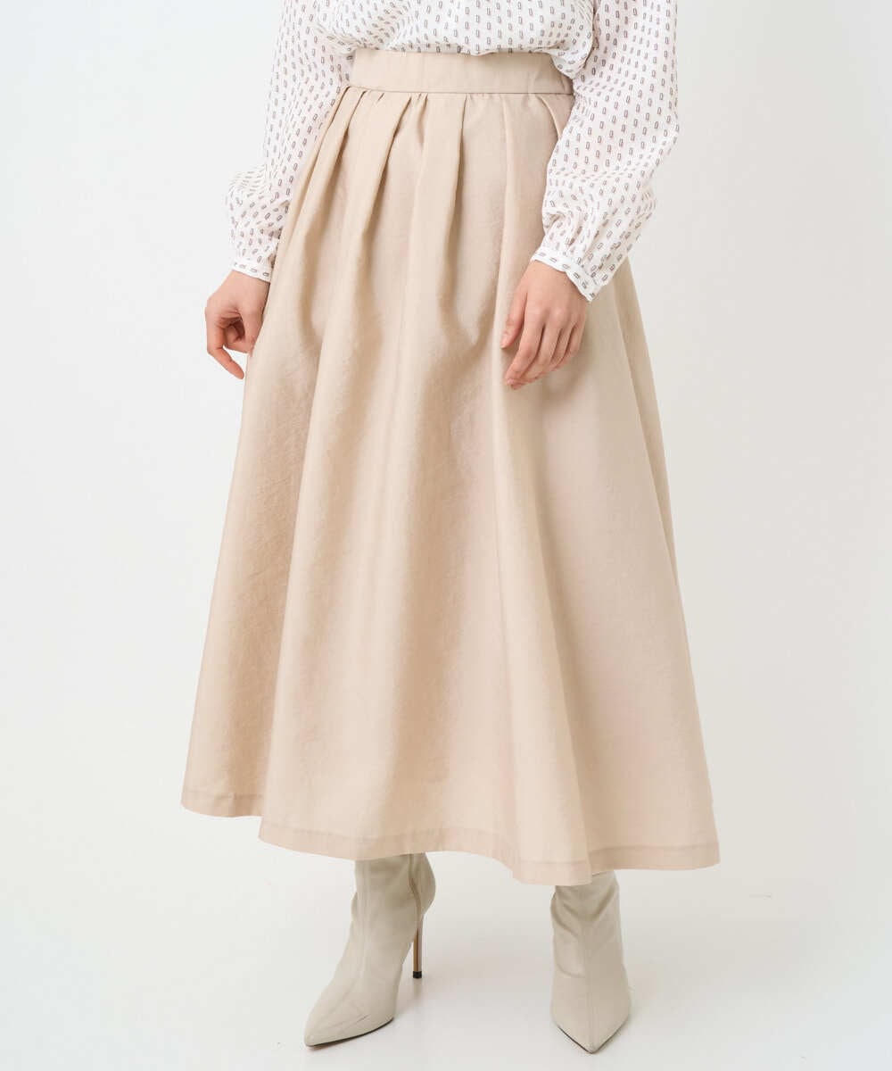 F1HBD57170 MK MICHEL KLEIN(小さいサイズ)(メゾン ドゥ サンク) 【小さいサイズ】ヴィンテージ加工タックギャザースカート/洗える ベージュ