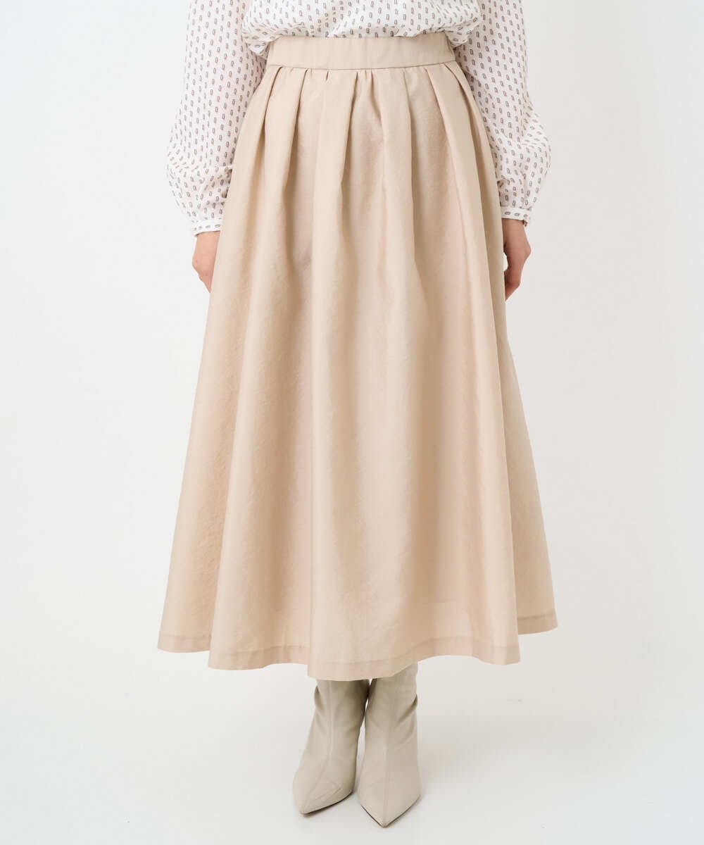 F1HBD57170 MK MICHEL KLEIN(小さいサイズ)(メゾン ドゥ サンク) 【小さいサイズ】ヴィンテージ加工タックギャザースカート/洗える ベージュ