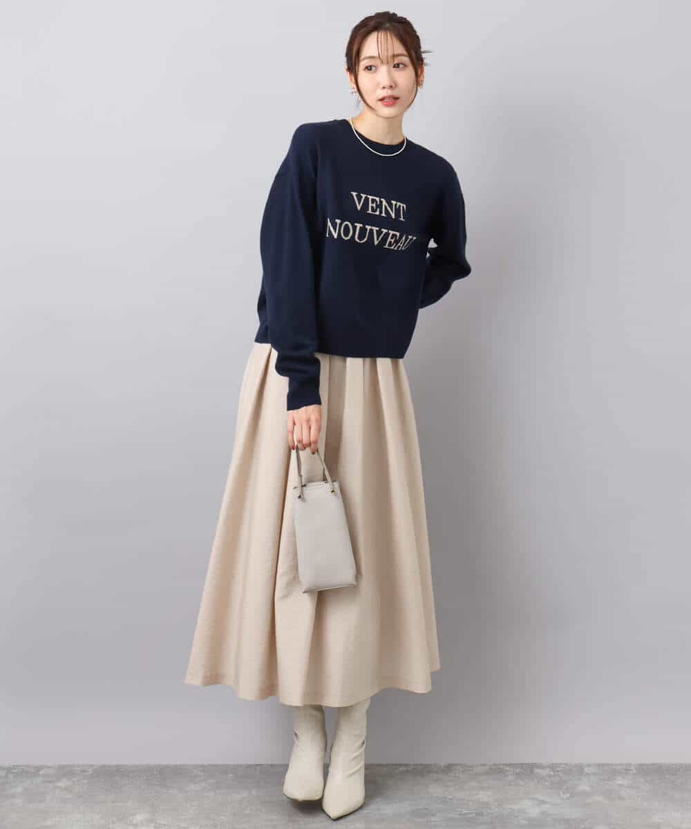 F1HBD57170 MK MICHEL KLEIN(小さいサイズ)(メゾン ドゥ サンク) 【小さいサイズ】ヴィンテージ加工タックギャザースカート/洗える ベージュ