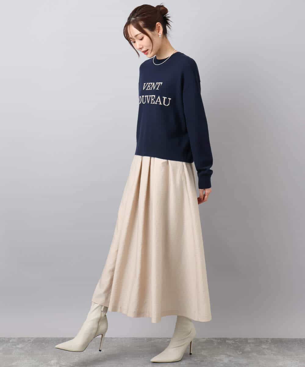 F1HBD57170 MK MICHEL KLEIN(小さいサイズ)(メゾン ドゥ サンク) 【小さいサイズ】ヴィンテージ加工タックギャザースカート/洗える ベージュ
