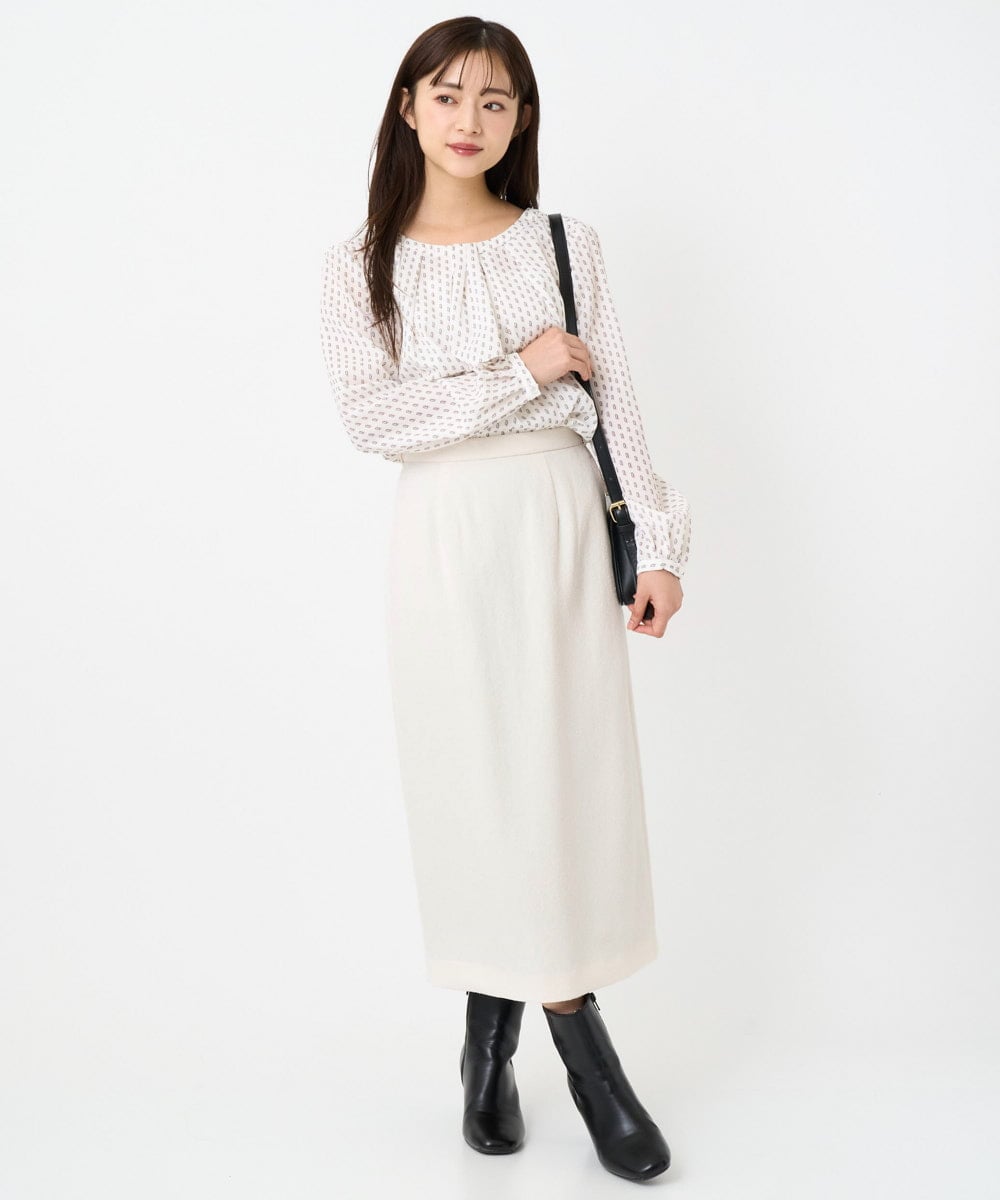 F1HBD58170 MK MICHEL KLEIN(小さいサイズ)(メゾン ドゥ サンク) 【小さいサイズ】ループネップツイードIラインスカート/洗える アイボリー