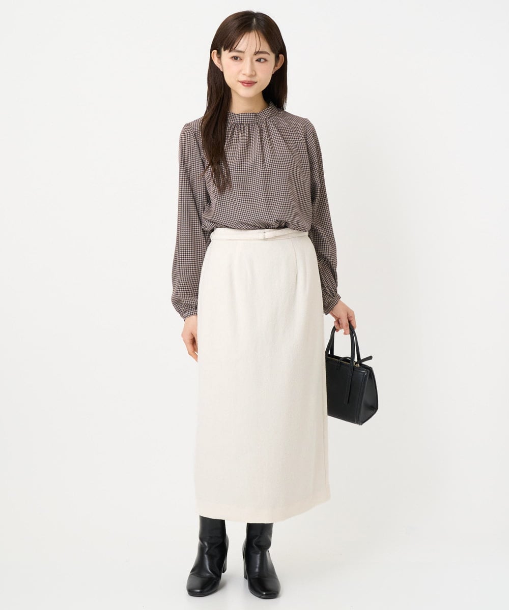 F1HBD58170 MK MICHEL KLEIN(小さいサイズ)(メゾン ドゥ サンク) 【小さいサイズ】ループネップツイードIラインスカート/洗える アイボリー