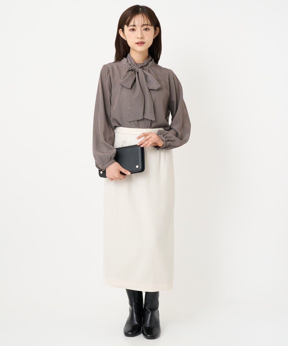 F1HBD58170 MK MICHEL KLEIN(小さいサイズ)(メゾン ドゥ サンク) 【小さいサイズ】ループネップツイードIラインスカート/洗える アイボリー