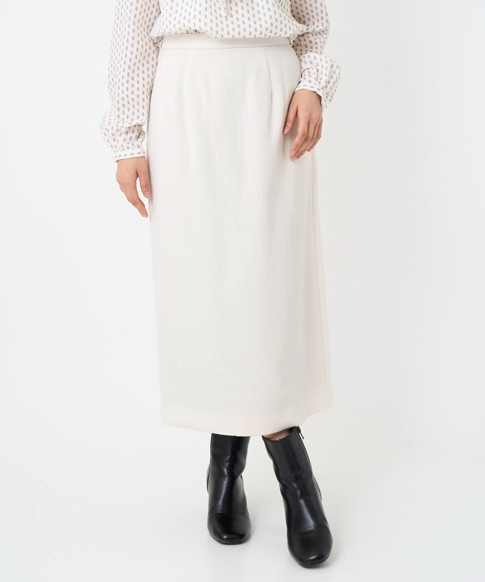 F1HBD58170 MK MICHEL KLEIN(小さいサイズ)(メゾン ドゥ サンク) 【小さいサイズ】ループネップツイードIラインスカート/洗える アイボリー