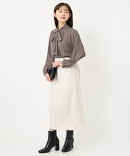 F1HBD58170 MK MICHEL KLEIN(小さいサイズ)(メゾン ドゥ サンク) 【小さいサイズ】ループネップツイードIラインスカート/洗える アイボリー