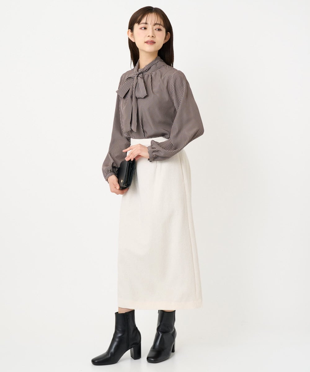 F1HBD58170 MK MICHEL KLEIN(小さいサイズ)(メゾン ドゥ サンク) 【小さいサイズ】ループネップツイードIラインスカート/洗える アイボリー