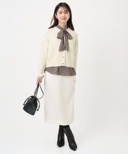 F1HBD58170 MK MICHEL KLEIN(小さいサイズ)(メゾン ドゥ サンク) 【小さいサイズ】ループネップツイードIラインスカート/洗える アイボリー