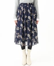 F1HDA06140 MK MICHEL KLEIN(小さいサイズ)(メゾン ドゥ サンク) 【小さいサイズ】花柄シフォンスカート/丈の長さが選べる/洗える チャコールブラウン
