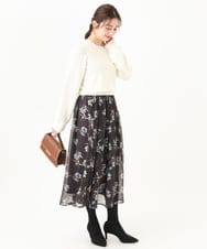 F1HDA06140 MK MICHEL KLEIN(小さいサイズ)(メゾン ドゥ サンク) 【小さいサイズ】花柄シフォンスカート/丈の長さが選べる/洗える チャコールブラウン
