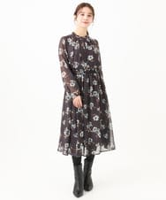 F1HDA06140 MK MICHEL KLEIN(小さいサイズ)(メゾン ドゥ サンク) 【小さいサイズ】花柄シフォンスカート/丈の長さが選べる/洗える チャコールブラウン