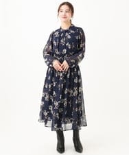 F1HDA06140 MK MICHEL KLEIN(小さいサイズ)(メゾン ドゥ サンク) 【小さいサイズ】花柄シフォンスカート/丈の長さが選べる/洗える チャコールブラウン