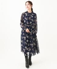 F1HDA06140 MK MICHEL KLEIN(小さいサイズ)(メゾン ドゥ サンク) 【小さいサイズ】花柄シフォンスカート/丈の長さが選べる/洗える チャコールブラウン
