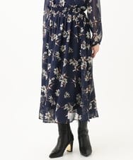 F1HDA06140 MK MICHEL KLEIN(小さいサイズ)(メゾン ドゥ サンク) 【小さいサイズ】花柄シフォンスカート/丈の長さが選べる/洗える チャコールブラウン