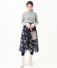 F1HDA06140 MK MICHEL KLEIN(小さいサイズ)(メゾン ドゥ サンク) 【小さいサイズ】花柄シフォンスカート/丈の長さが選べる/洗える チャコールブラウン