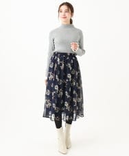F1HDA06140 MK MICHEL KLEIN(小さいサイズ)(メゾン ドゥ サンク) 【小さいサイズ】花柄シフォンスカート/丈の長さが選べる/洗える チャコールブラウン