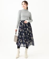 F1HDA06140 MK MICHEL KLEIN(小さいサイズ)(メゾン ドゥ サンク) 【小さいサイズ】花柄シフォンスカート/丈の長さが選べる/洗える チャコールブラウン