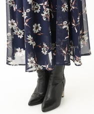 F1HDA06140 MK MICHEL KLEIN(小さいサイズ)(メゾン ドゥ サンク) 【小さいサイズ】花柄シフォンスカート/丈の長さが選べる/洗える チャコールブラウン