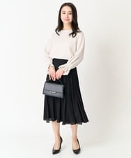 F1HDA12150 MK MICHEL KLEIN(小さいサイズ)(メゾン ドゥ サンク) 【小さいサイズ】リバーシブルシフォンプリーツスカート/丈の長さが選べる/洗える ネイビー