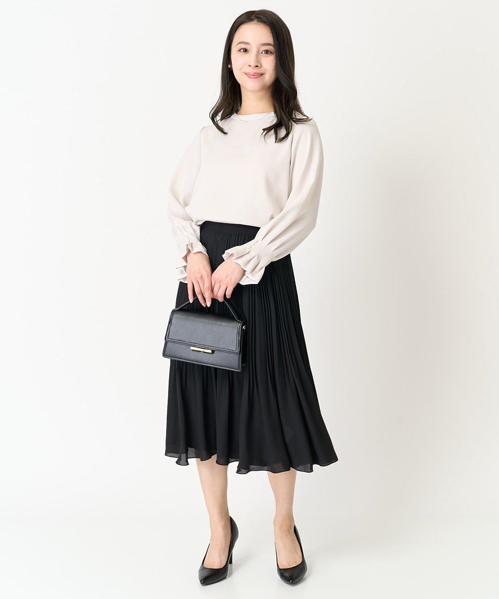 F1HDA12150 MK MICHEL KLEIN(小さいサイズ)(メゾン ドゥ サンク) 【小さいサイズ】リバーシブルシフォンプリーツスカート/丈の長さが選べる/洗える ネイビー