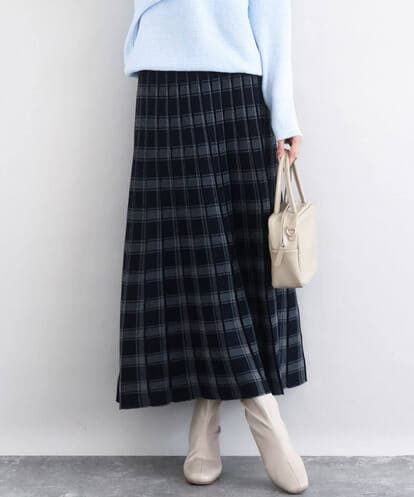 F1HDD01170  チェック柄プリーツニットスカート/洗える