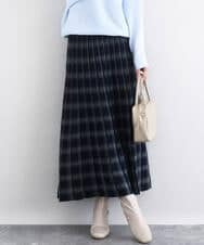 F1HDD01170 MK MICHEL KLEIN(小さいサイズ)(メゾン ドゥ サンク) チェック柄プリーツニットスカート/洗える ネイビー