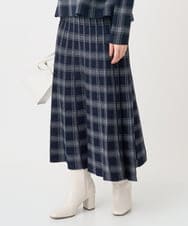 F1HDD01170 MK MICHEL KLEIN(小さいサイズ)(メゾン ドゥ サンク) 【小さいサイズ】チェック柄プリーツニットスカート/洗える ネイビー