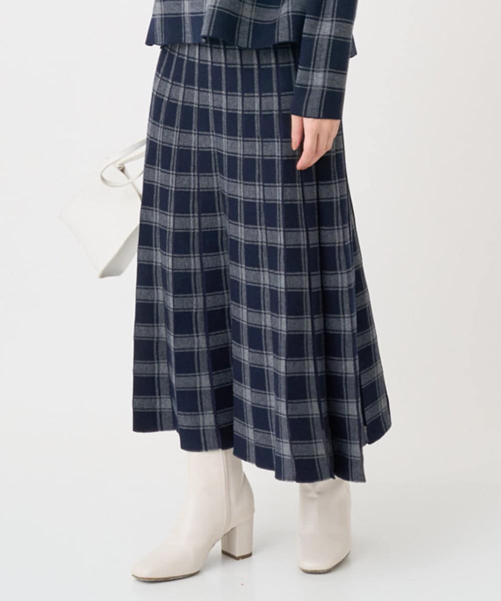 F1HDD01170 MK MICHEL KLEIN(小さいサイズ)(メゾン ドゥ サンク) 【小さいサイズ】チェック柄プリーツニットスカート/洗える ネイビー