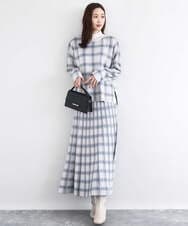 F1HDD01170 MK MICHEL KLEIN(小さいサイズ)(メゾン ドゥ サンク) チェック柄プリーツニットスカート/洗える ネイビー