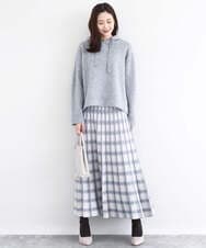 F1HDD01170 MK MICHEL KLEIN(小さいサイズ)(メゾン ドゥ サンク) チェック柄プリーツニットスカート/洗える ネイビー