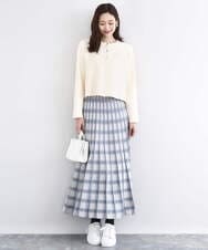F1HDD01170 MK MICHEL KLEIN(小さいサイズ)(メゾン ドゥ サンク) チェック柄プリーツニットスカート/洗える ネイビー