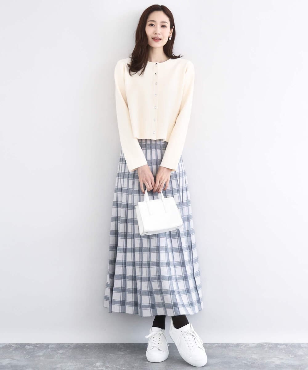 F1HDD01170 MK MICHEL KLEIN(小さいサイズ)(メゾン ドゥ サンク) チェック柄プリーツニットスカート/洗える ネイビー