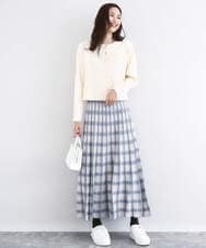 F1HDD01170 MK MICHEL KLEIN(小さいサイズ)(メゾン ドゥ サンク) チェック柄プリーツニットスカート/洗える ネイビー