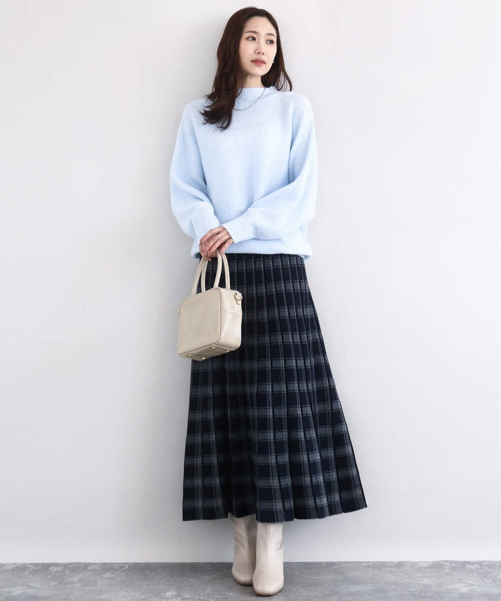 F1HDD01170 MK MICHEL KLEIN(小さいサイズ)(メゾン ドゥ サンク) チェック柄プリーツニットスカート/洗える ネイビー